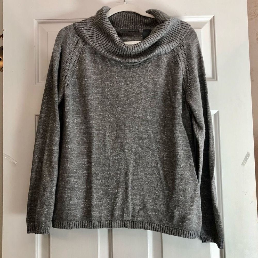 LIZ CLAIBORNE Women’s Grey/Silver Turtleneck Sweater Cutouts in Shoulders Size X